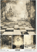 ITD A4 Alice CheckMate At Midnight Rice Paper R2628 - Decoupage Central