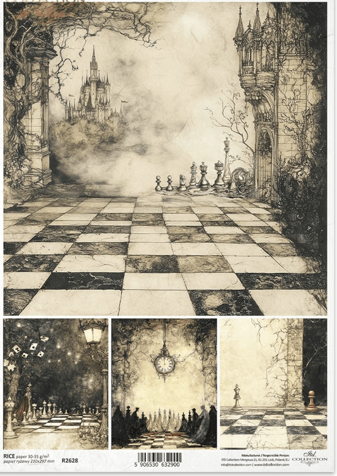ITD A4 Alice CheckMate At Midnight Rice Paper R2628 - Decoupage Central