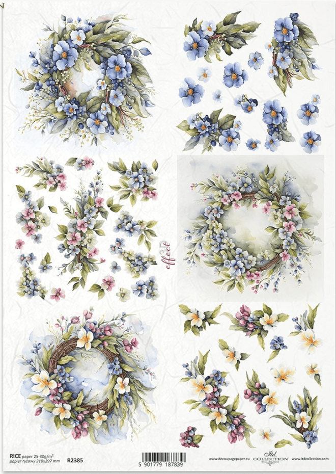 ITD A4 Another Spring Wreath Multi Rice Paper 2385 - Decoupage Central