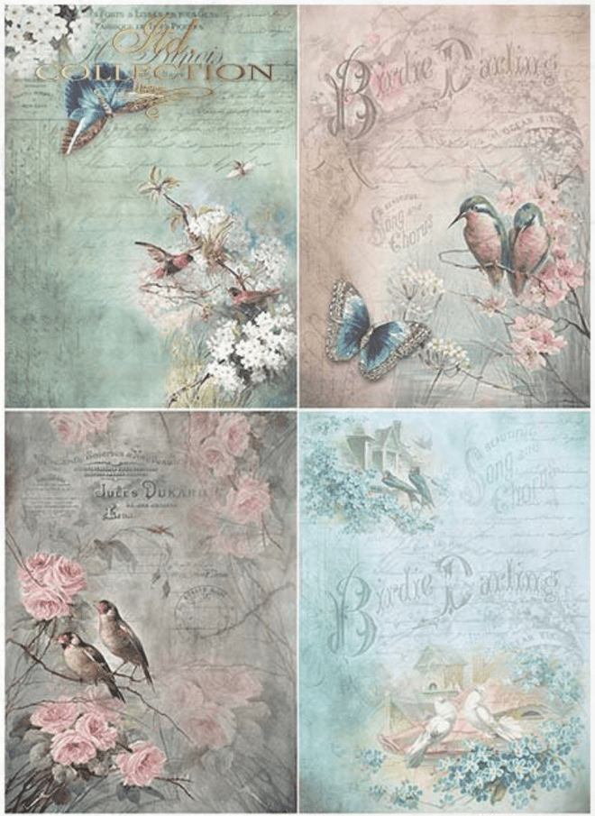 ITD A4 Birdie Darling Quads Rice Paper 0979 - Decoupage Central
