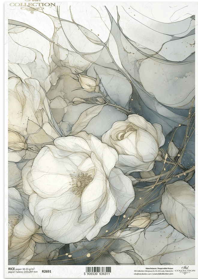ITD A4 Blue Magnolia Reverie Rice Paper R2691 - Decoupage Central
