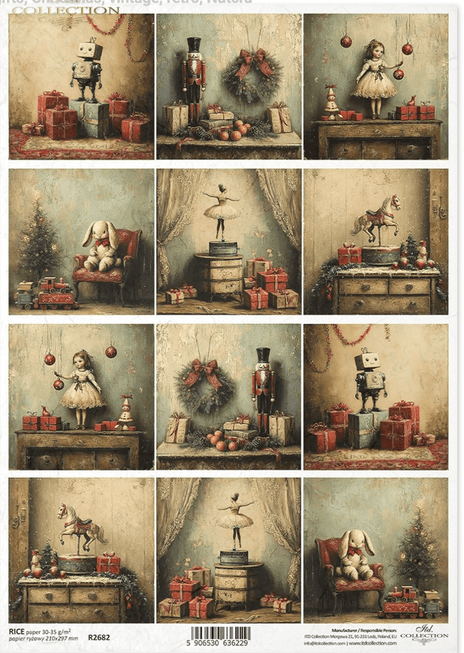 ITD A4 Christmas Toys from My Youth Multi Rice Paper R2682 - Decoupage Central