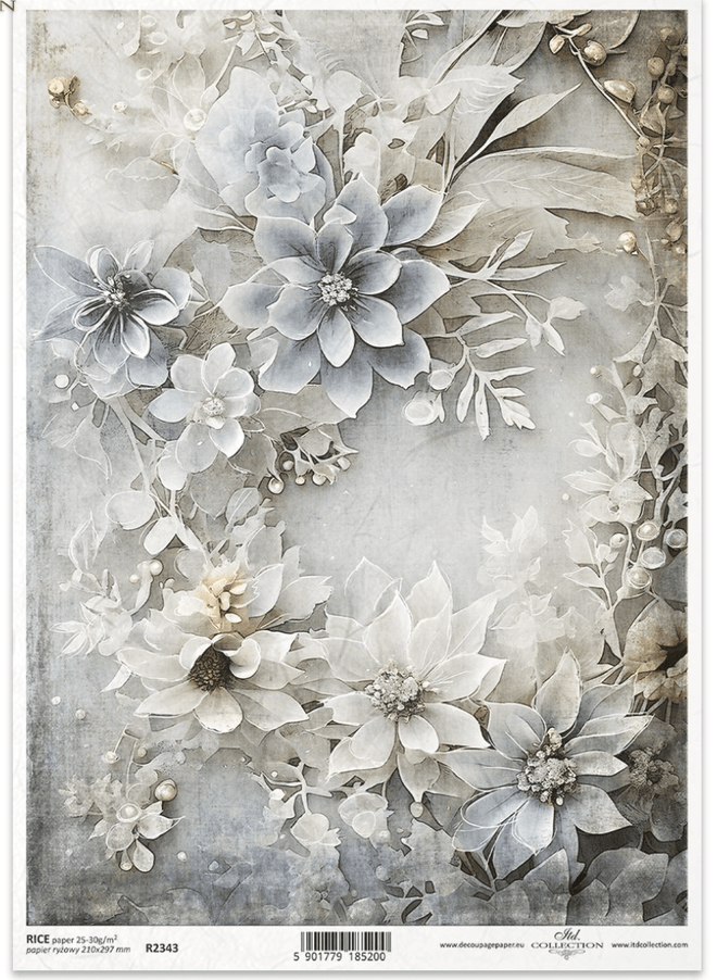 ITD A4 Classic Dramatic White Floral Rice Paper R2343 - Decoupage Central