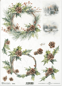 ITD A4 Pine Cone Christmas Wreath Rice Paper R2441 - Decoupage Central