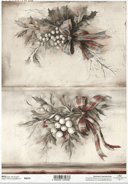 ITD A4 Plaid Tidiings in Red Rice Paper R2674 - Decoupage Central