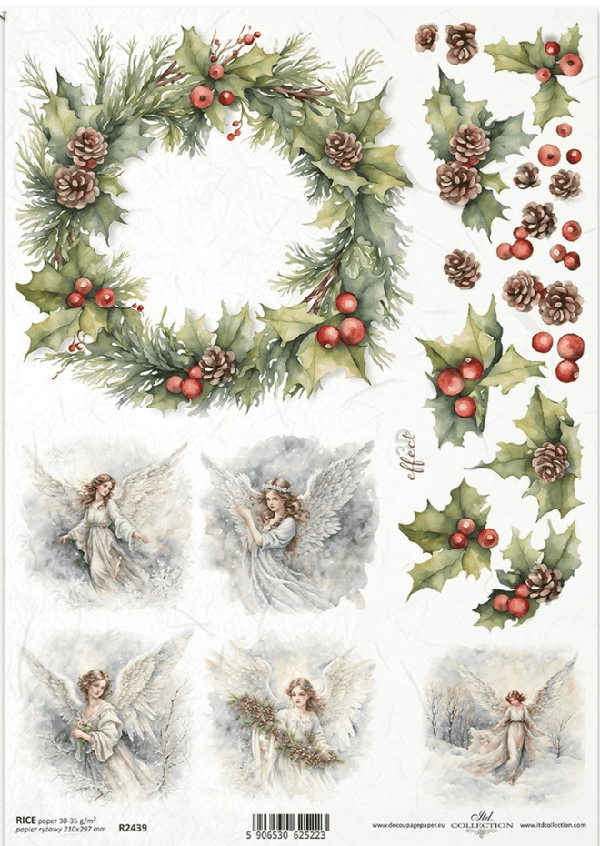 ITD A4 Rice Paper Wreaths and Angels R2439 - Decoupage Central