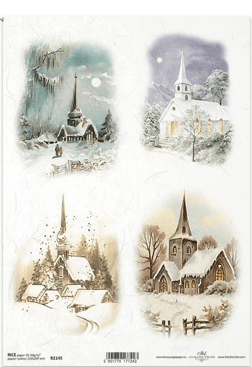 ITD A4 Silent Night Chapels Rice Paper R2145 - Decoupage Central