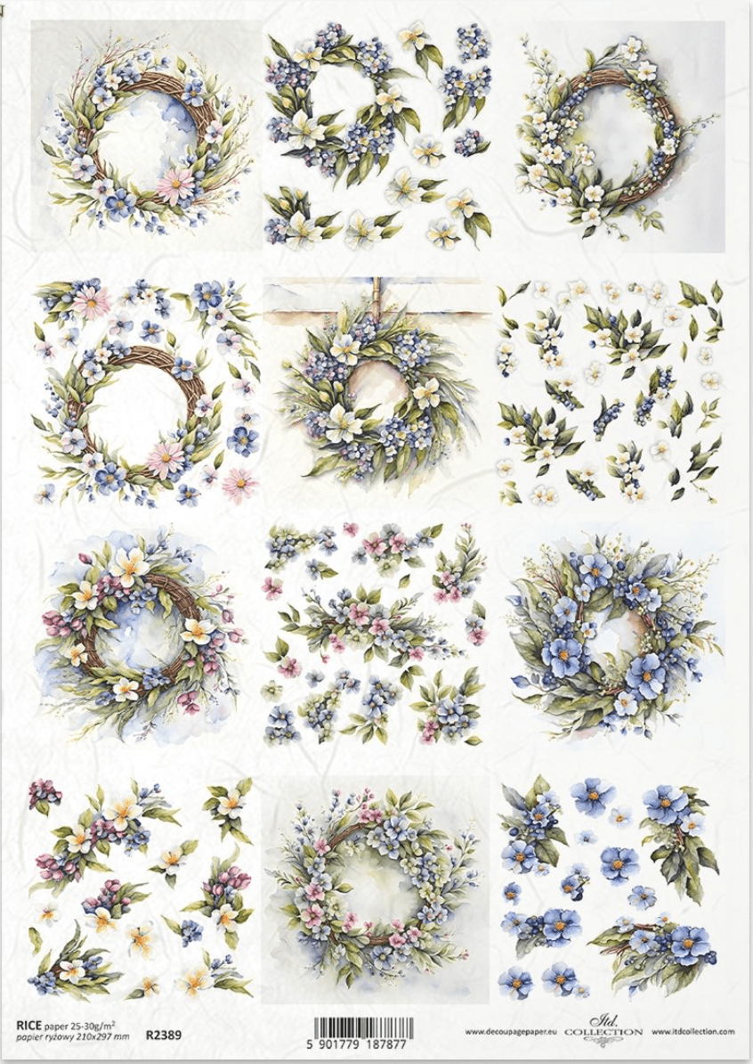 ITD A4 Spring Wreath Multi Rice Paper 2389 – Decoupage Central