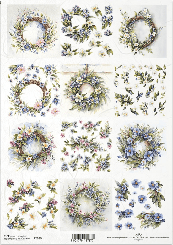 ITD A4 Spring Wreath Multi Rice Paper 2389 - Decoupage Central