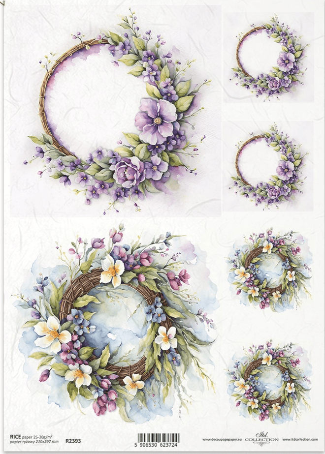 ITD A4 Spring Wreath Purples Rice Paper 2393 - Decoupage Central