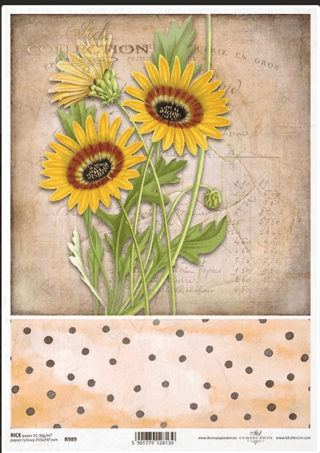 ITD A4 Sunflower Ledger Rice Paper 0989 - Decoupage Central