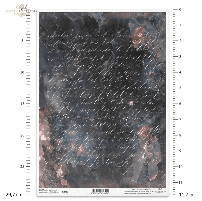 ITD A4 Vintage Dark Watercolor Script Rice Paper R2711 - Decoupage Central