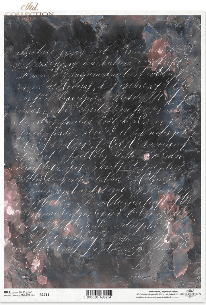 ITD A4 Vintage Dark Watercolor Script Rice Paper R2711 – Decoupage Central