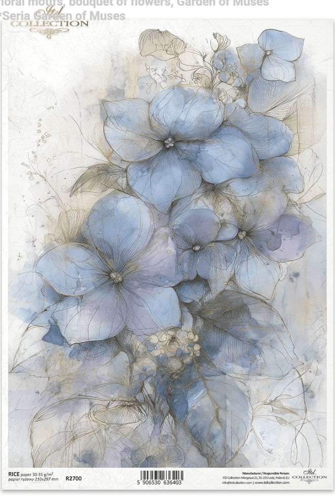 ITD A4 Watercolor Hydrangeas Rice Paper R2700 - Decoupage Central