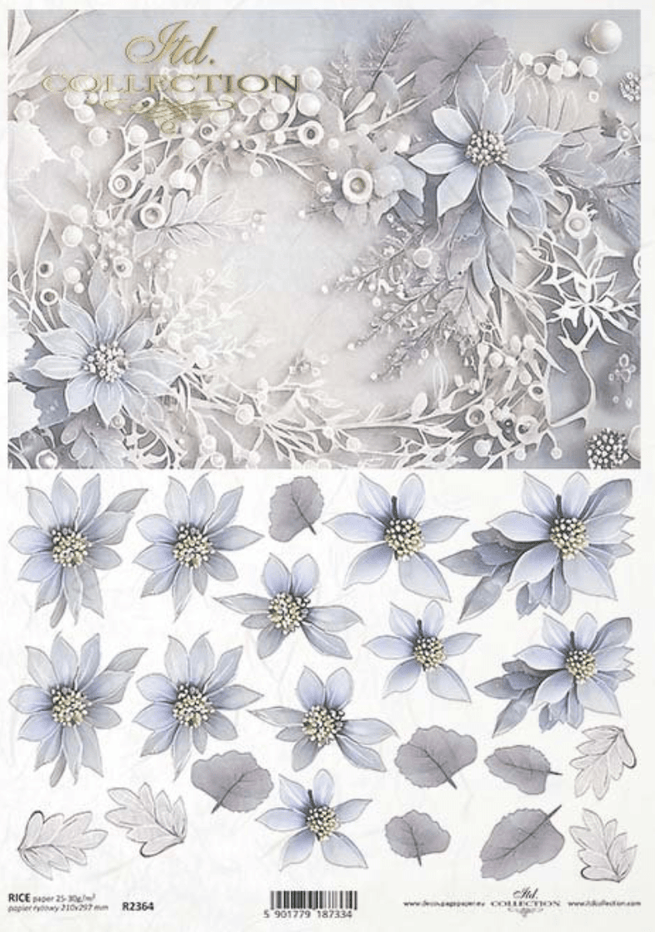 ITD A4 White Winter Floral Rice Paper 2364 - Decoupage Central