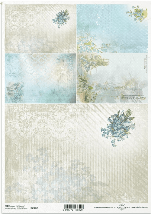 ITD Collection A4 Blue and Cream Spring Flower Multi Rice Paper R2182 - Decoupage Central