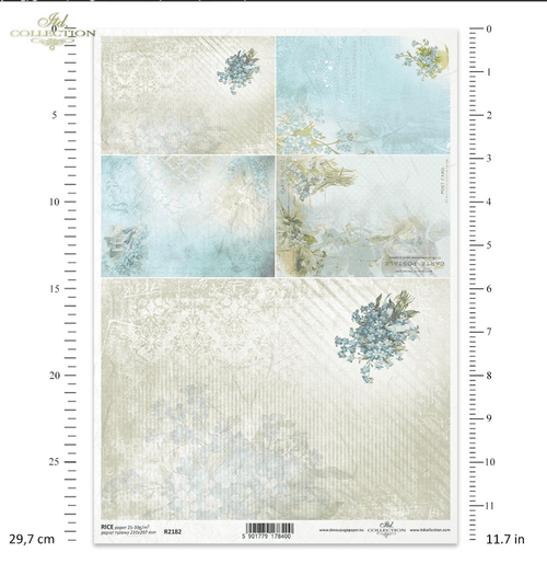 ITD Collection A4 Blue and Cream Spring Flower Multi Rice Paper R2182 - Decoupage Central