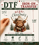 Merry Christmas Cow DTF Iron-On Transfer 9.51"x 11" - Decoupage Central