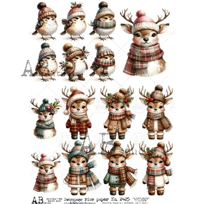 A4 Christmas Reindeer and Birds Multi AB Studios 2425