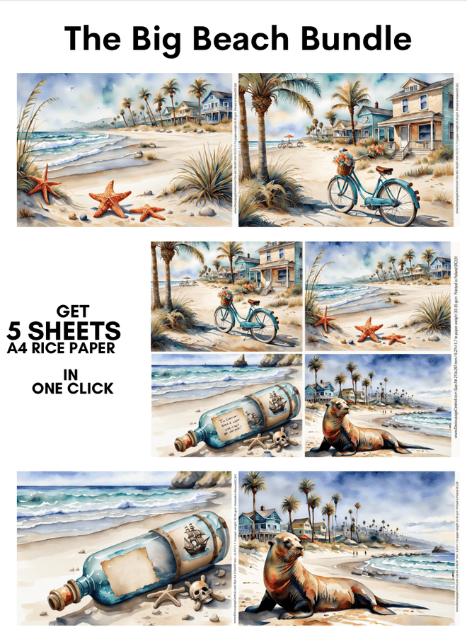 The Big Beach Bundle: 5 coastal themed decoupage papers in one click - Decoupage Central