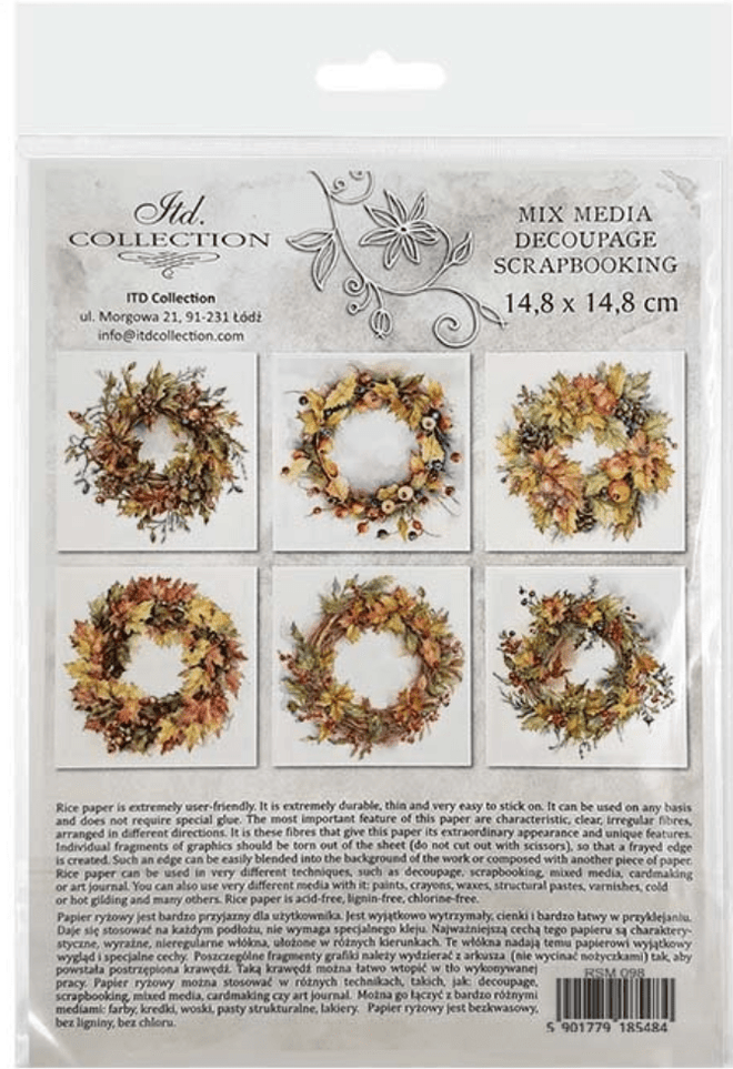 Wreath Pack 3, ITD Mini Decoupage Set: 5.8 inch/6 pages RSM 98 - Decoupage Central